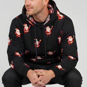 Christmas Sweatshirt Unisex Denim & Flower Santa Hoodie Men’s Small (38)